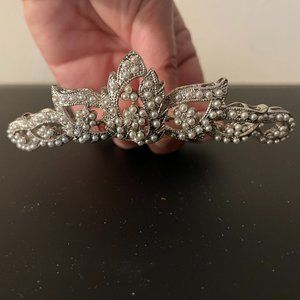 Petite Tiara/Bridal Hair Comb with Pearls, Rhinestones in milgrain setting